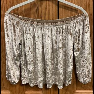 Gold Velvet Off Shoulder 3/4 Sleeve Hollister Top